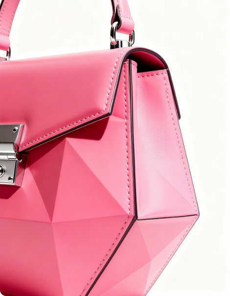 Pink Geometric Top-Handle Bag with Silver Hardware