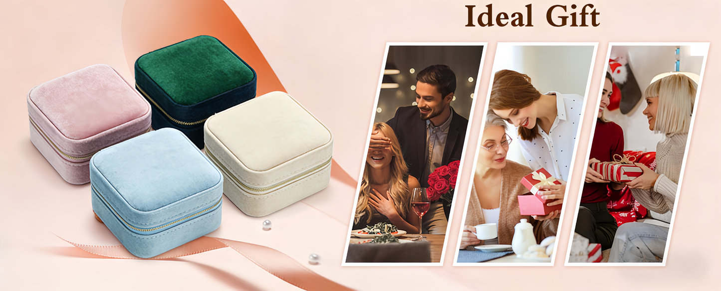 Luxury Velvet Jewelry Box with Mirror – Travel-Sized Portable
