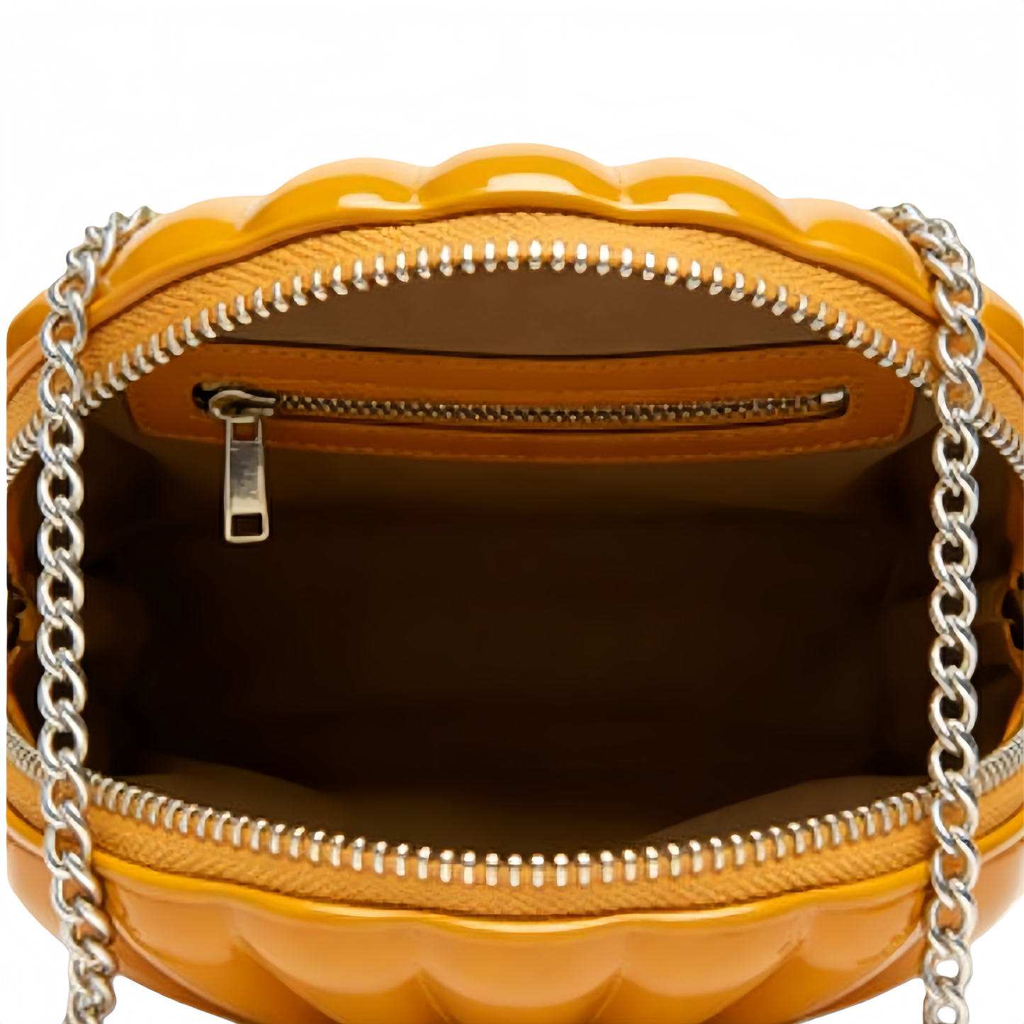 Mustard Patent Leather Shell - Shaped Chain Crossbody Bag