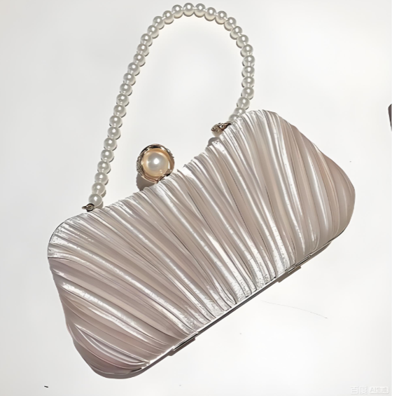 Blush Pearl-Accent Pleated Compact Bag