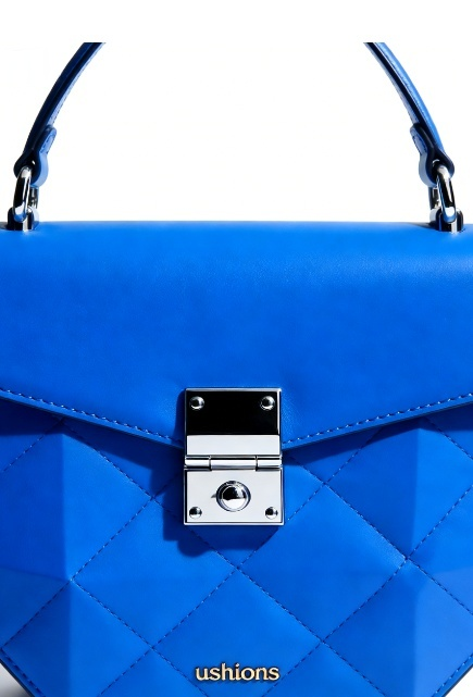 Blue Geometric Top-Handle Bag with Silver Hardware