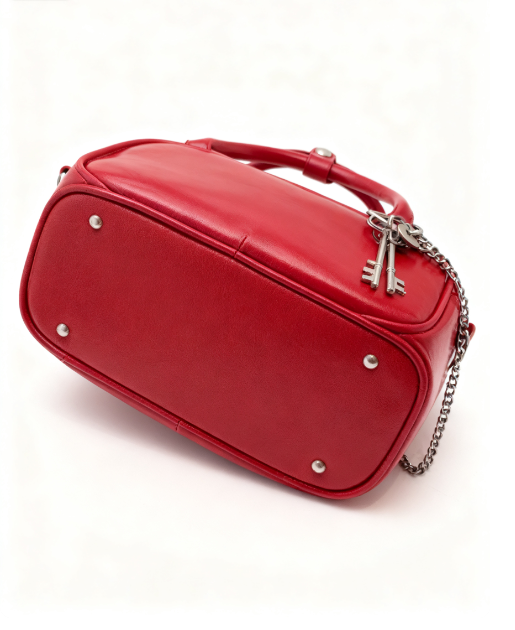 Red Patent Leather Top-Handle Bag with Key Charm