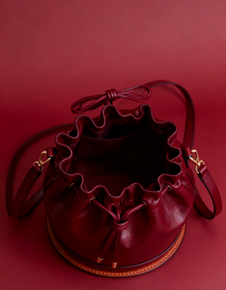 The Crimson Embrace-Burgundy Leather Bucket Bag