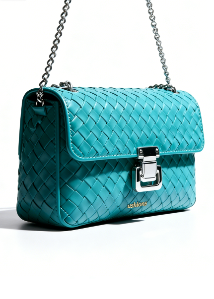 Novelty-Teal Woven Leather Chain Crossbody Bag