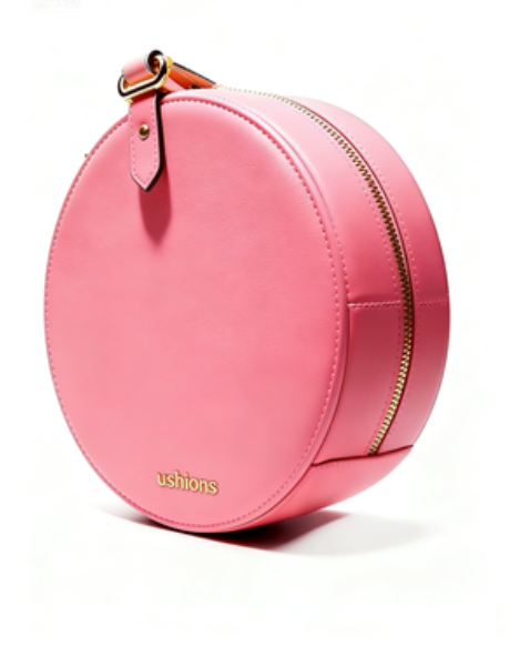 Pink Halo -Circular Leather Crossbody Bag with Gold Hardware