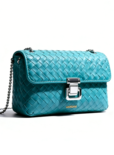 Novelty-Teal Woven Leather Chain Crossbody Bag