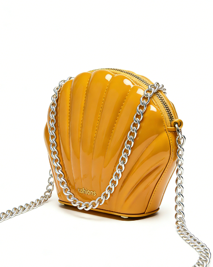 Mustard Patent Leather Shell - Shaped Chain Crossbody Bag