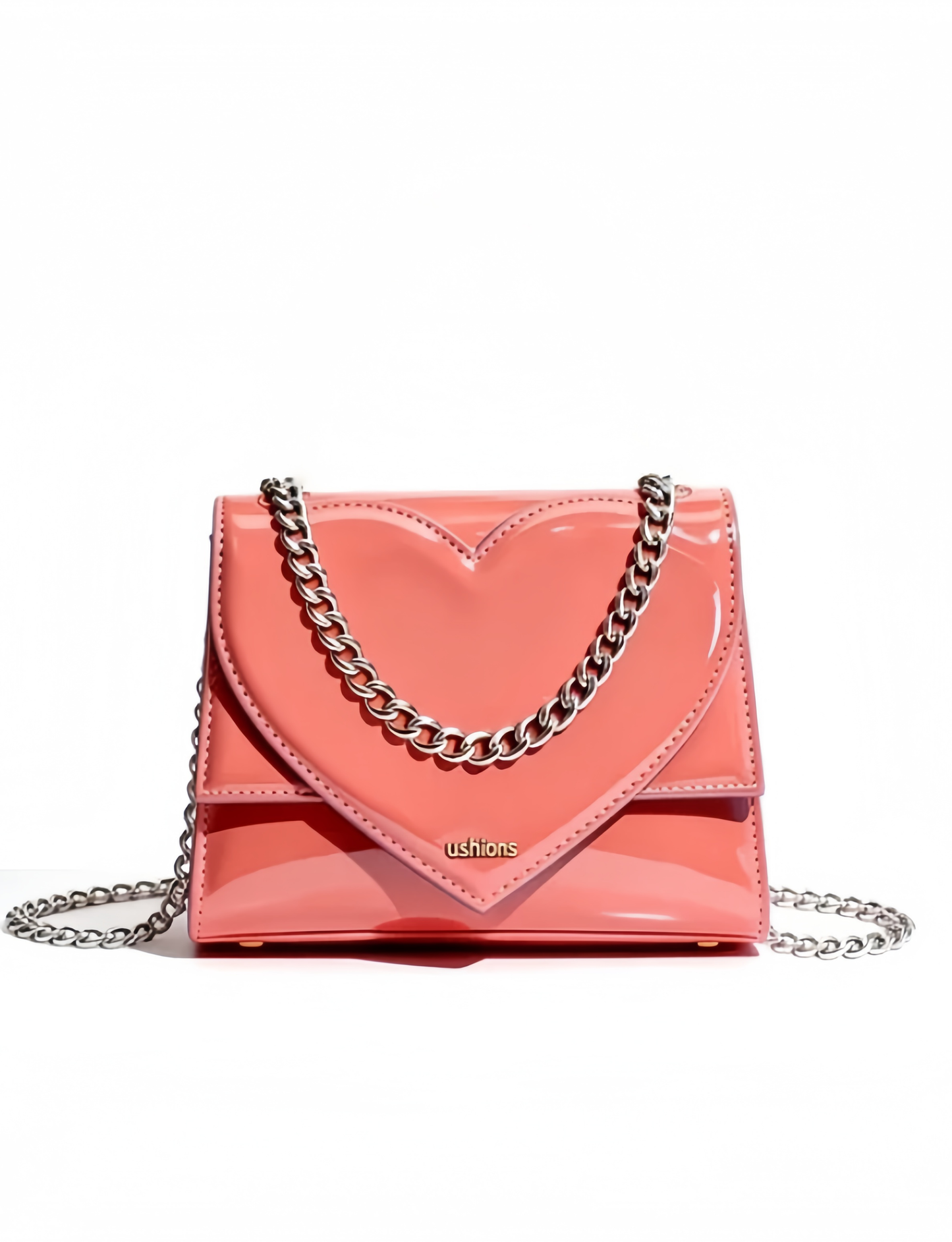 Patent Pulse -Pink Patent Leather Heart - Shaped Chain Crossbody Bag