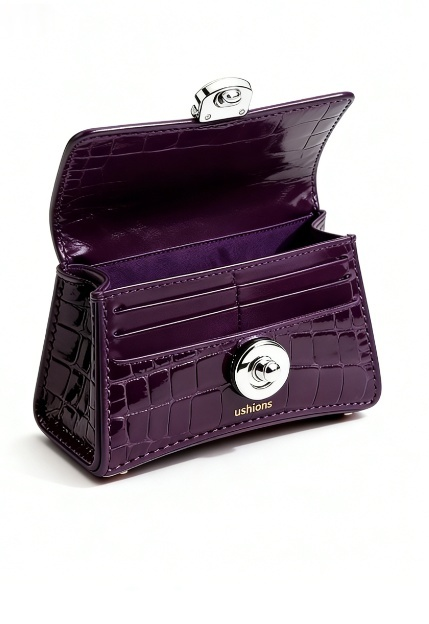 Amethyst Grid-Purple Croc-Embossed Mini Top-Handle Bag