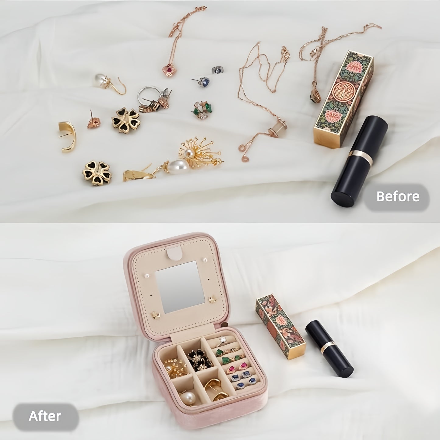 Luxury Velvet Jewelry Box with Mirror – Travel-Sized Portable