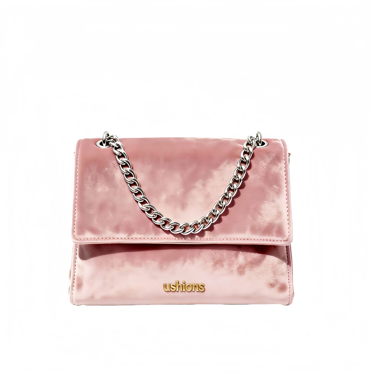 Silence Crossbody-Pink Velvet Crossbody Bag with Silver Chain