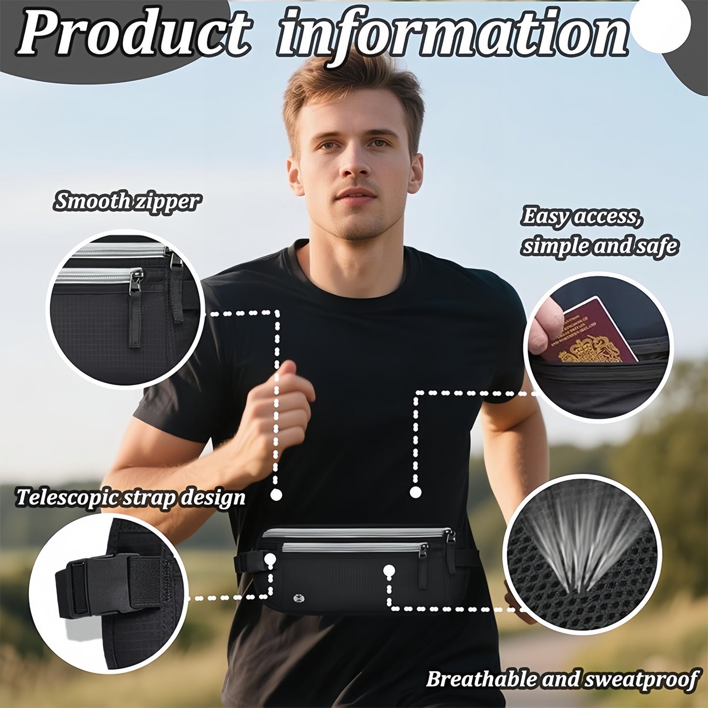 Travel Money Belt – RFID undercover Hidden Passport Holder