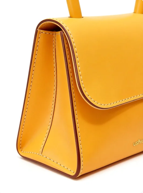 Sun-Stitched &Yellow Top-Handle Mini Bag with Stitch Detail