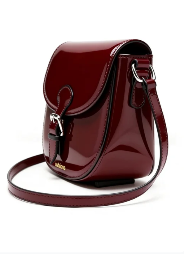 The Garnet Loop-Burgundy Patent Leather Saddle Bag: Retro Elegance Redefined