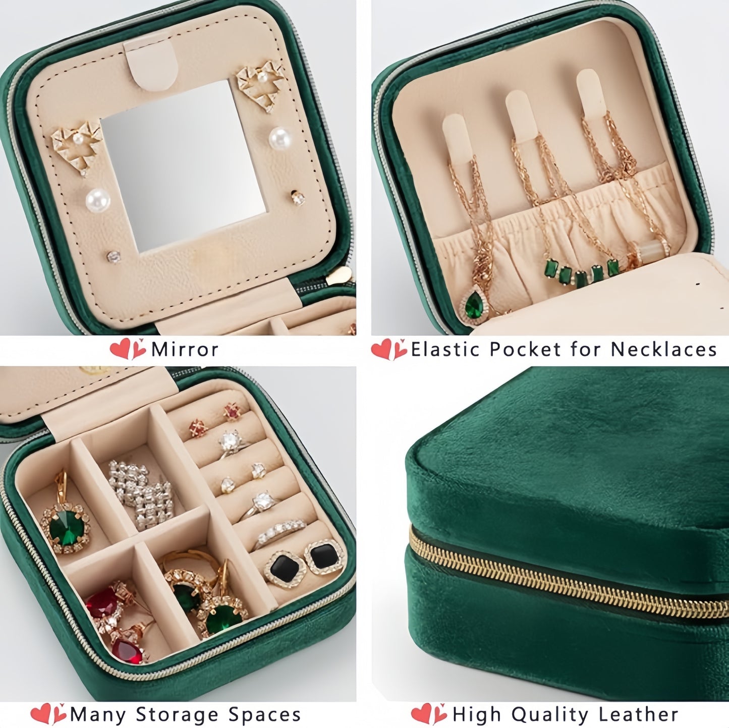 Luxury Velvet Jewelry Box with Mirror – Travel-Sized Portable