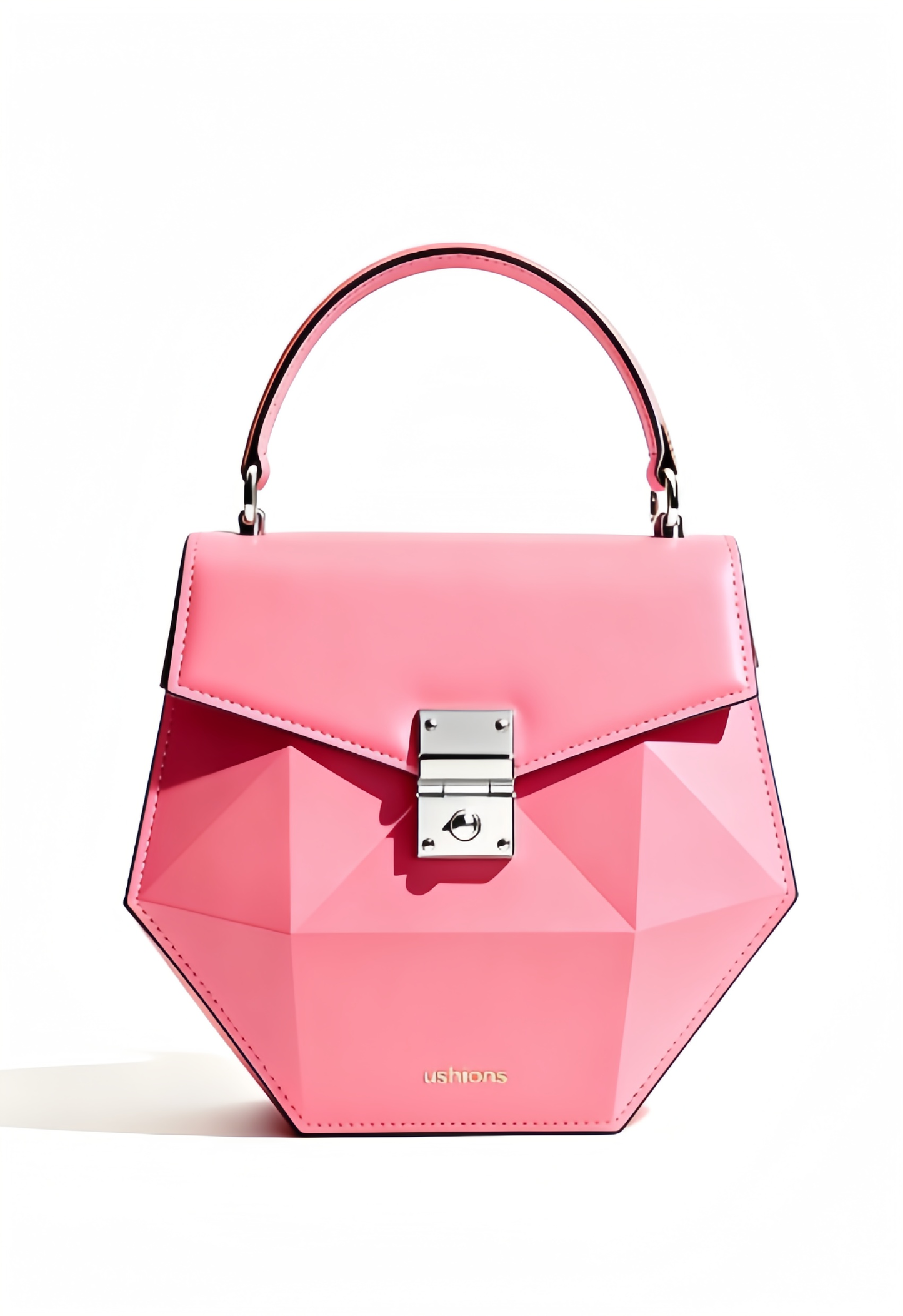 Pink Geometric Top-Handle Bag with Silver Hardware