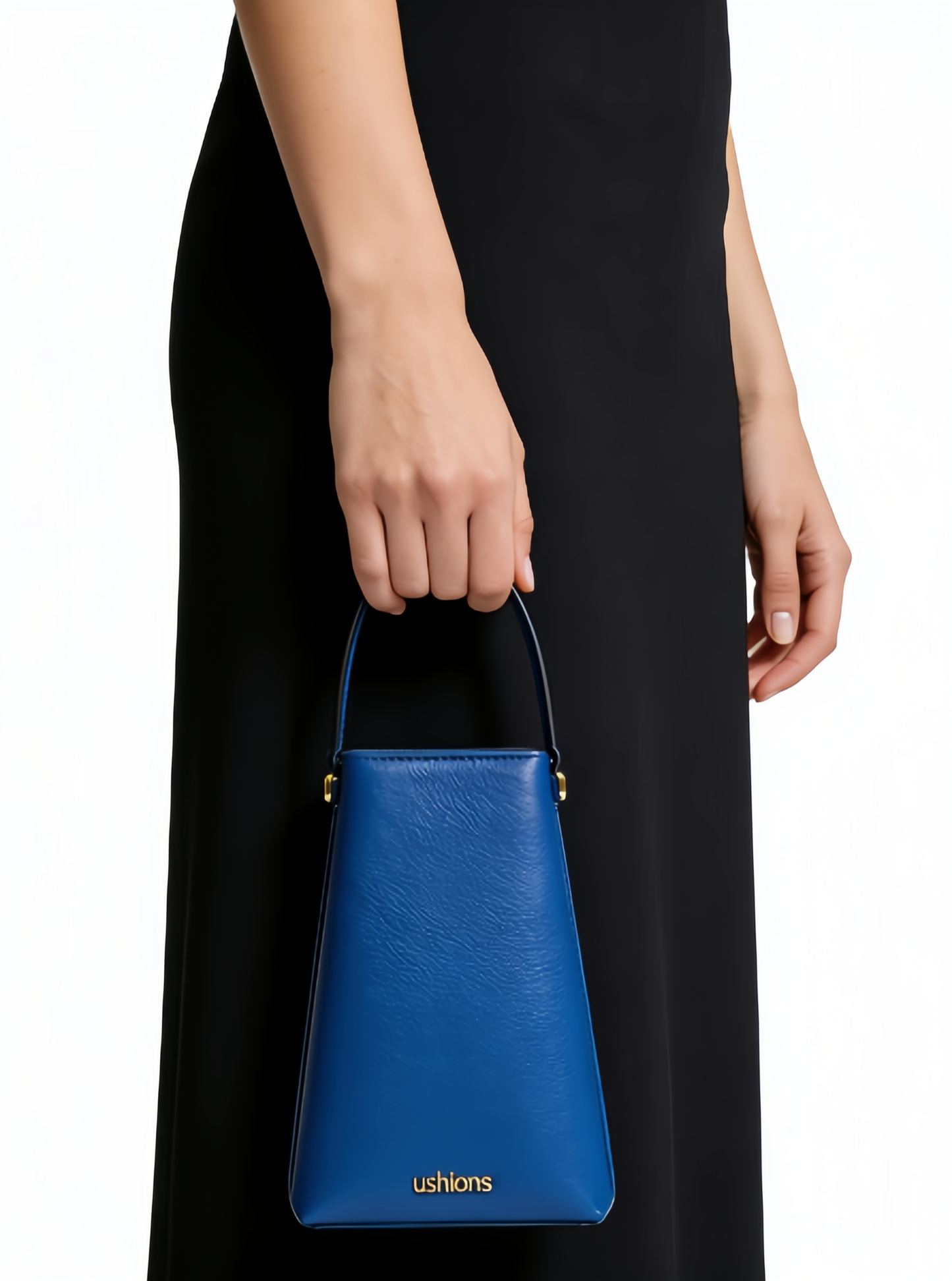 Ushions Vibrant Blue Textured Leather Cone Top-Handle Bag