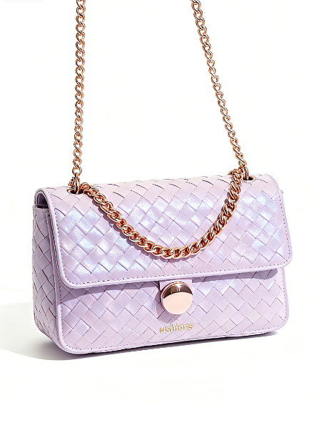 Lilac Woven Chain Crossbody Bag with Rose Gold Accent
