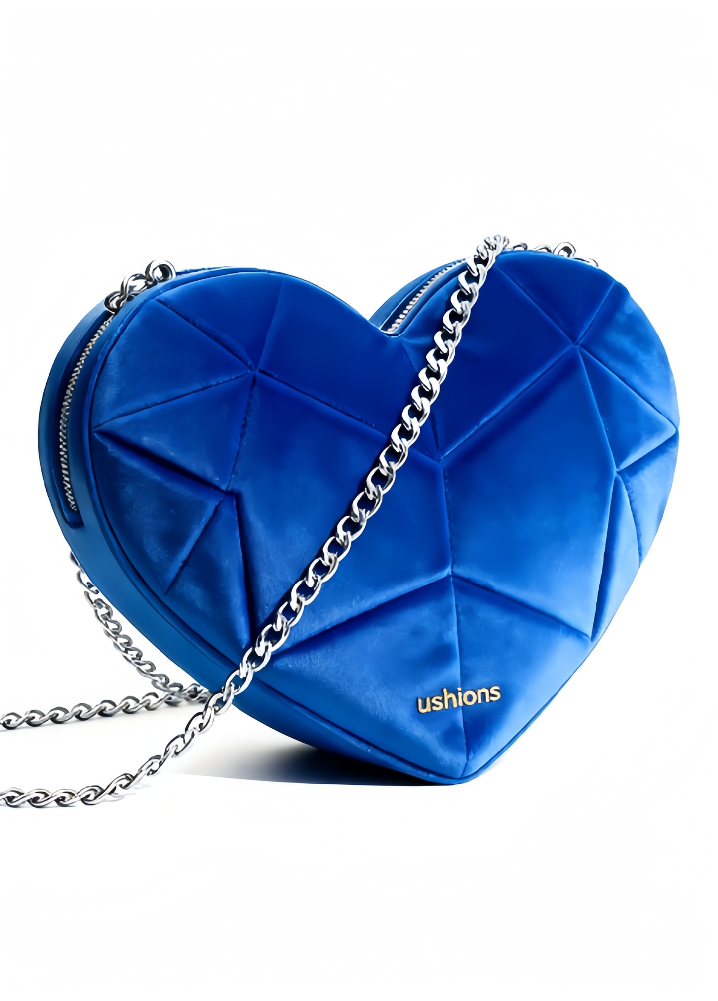 Blue Velvet Heart-Shaped Crossbody Bag with Silver Chain