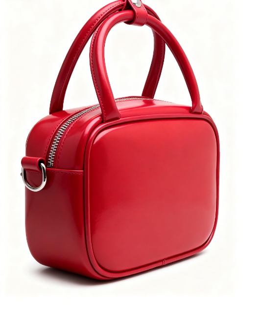 Red Patent Leather Top-Handle Bag with Key Charm