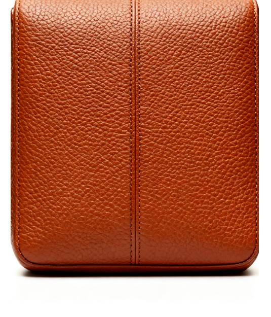 Brown Textured Leather Shoulder Bag with Gold Button