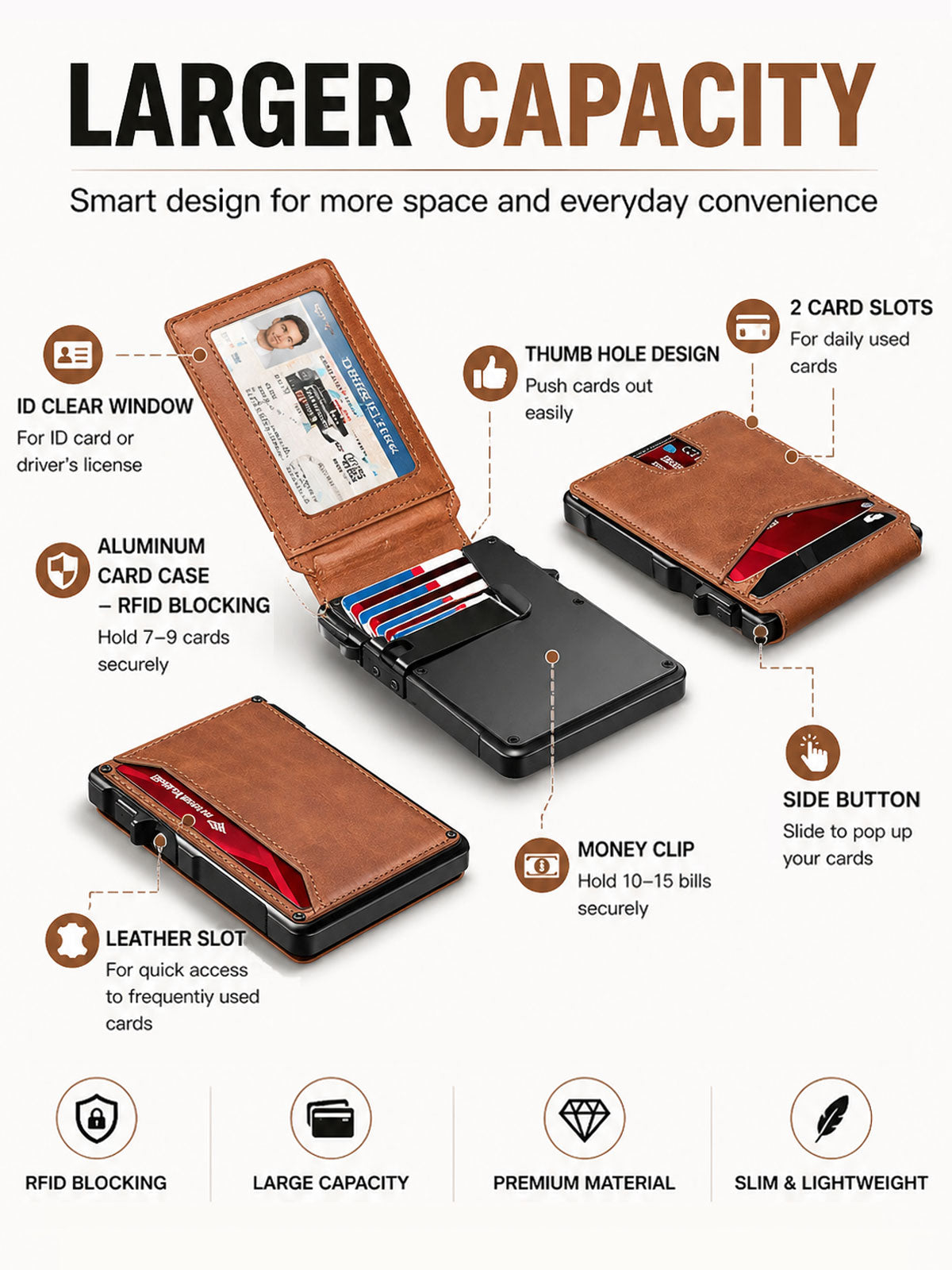 Aluminum Bifold Pop - Up RFID Blocking Credit Card Holder