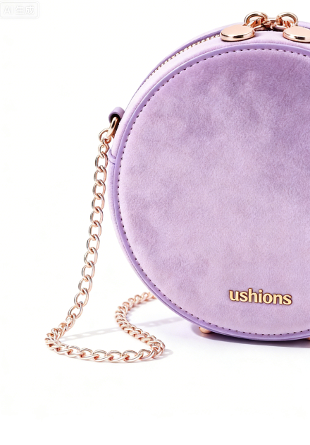 Lilac Suede Circular Crossbody Bag with Rose Gold Chain