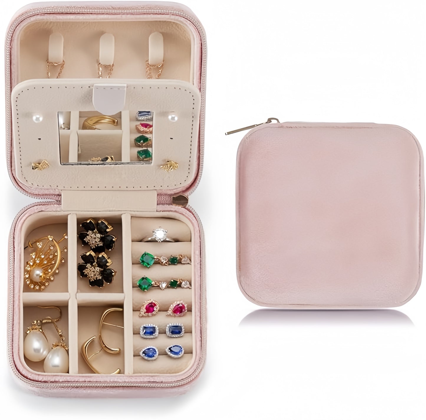 Luxury Velvet Jewelry Box with Mirror – Travel-Sized Portable