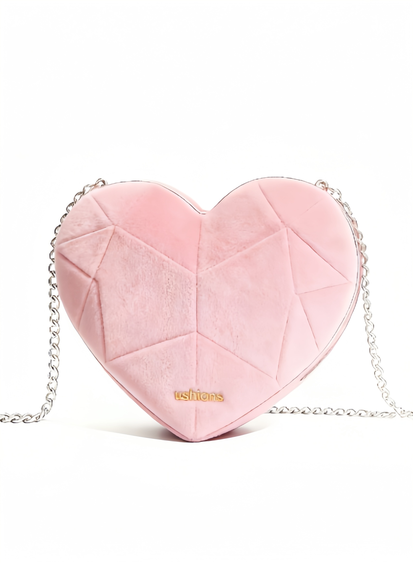 Pink Velvet Heart-Shaped Crossbody Bag with Silver Chain