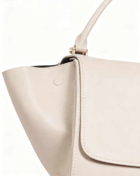 Beige Trapeze Top-Handle Bag with Gold Hardware