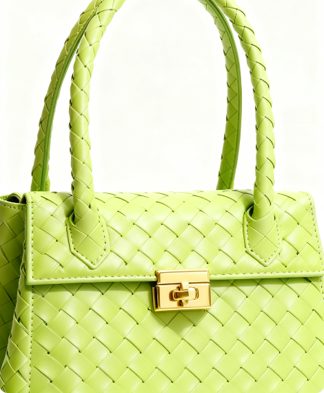 Portofino Tote- Lime Green Woven Top - Handle Bag