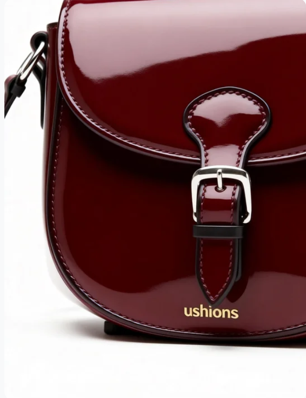 The Garnet Loop-Burgundy Patent Leather Saddle Bag: Retro Elegance Redefined