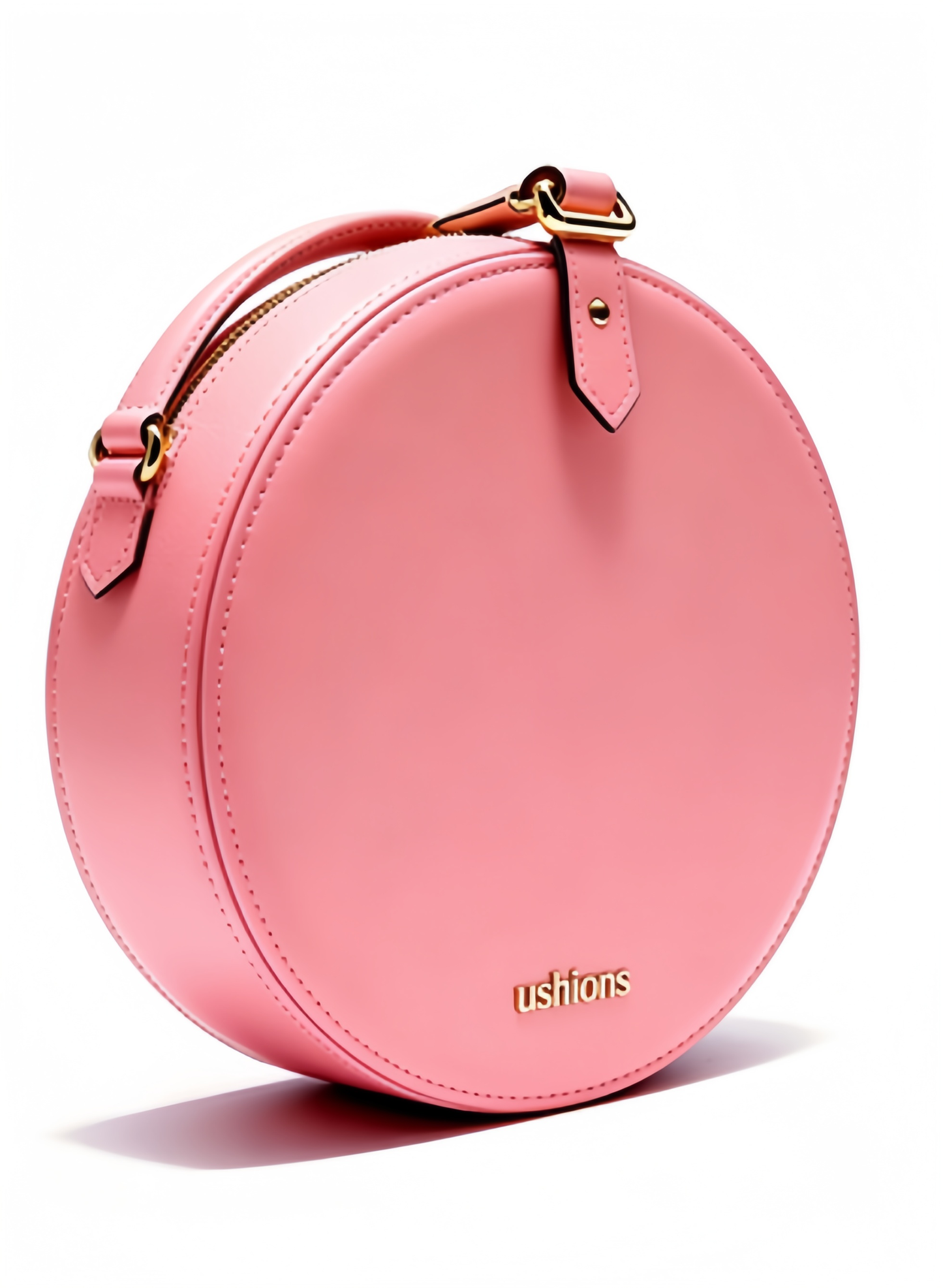 Pink Halo -Circular Leather Crossbody Bag with Gold Hardware