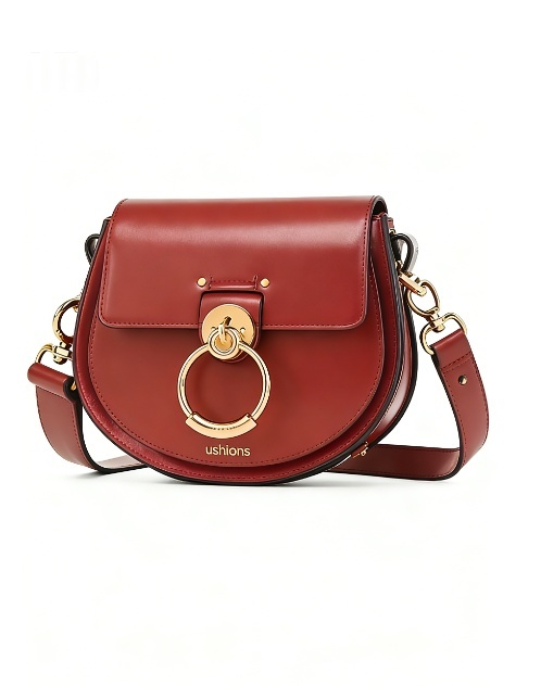 Arc in Rouge-Red Saddle Bag with Gold Circular Hardware