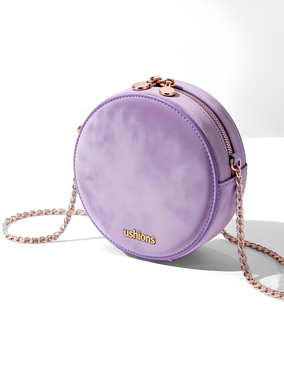 Lilac Suede Circular Crossbody Bag with Rose Gold Chain