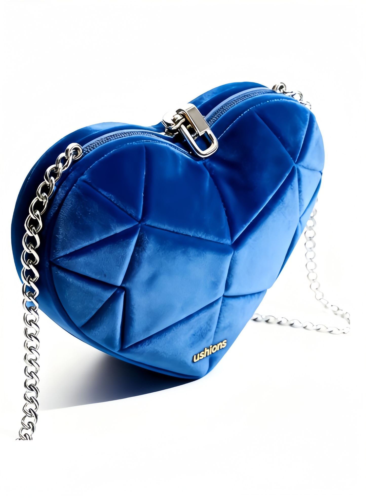 Blue Velvet Heart-Shaped Crossbody Bag with Silver Chain