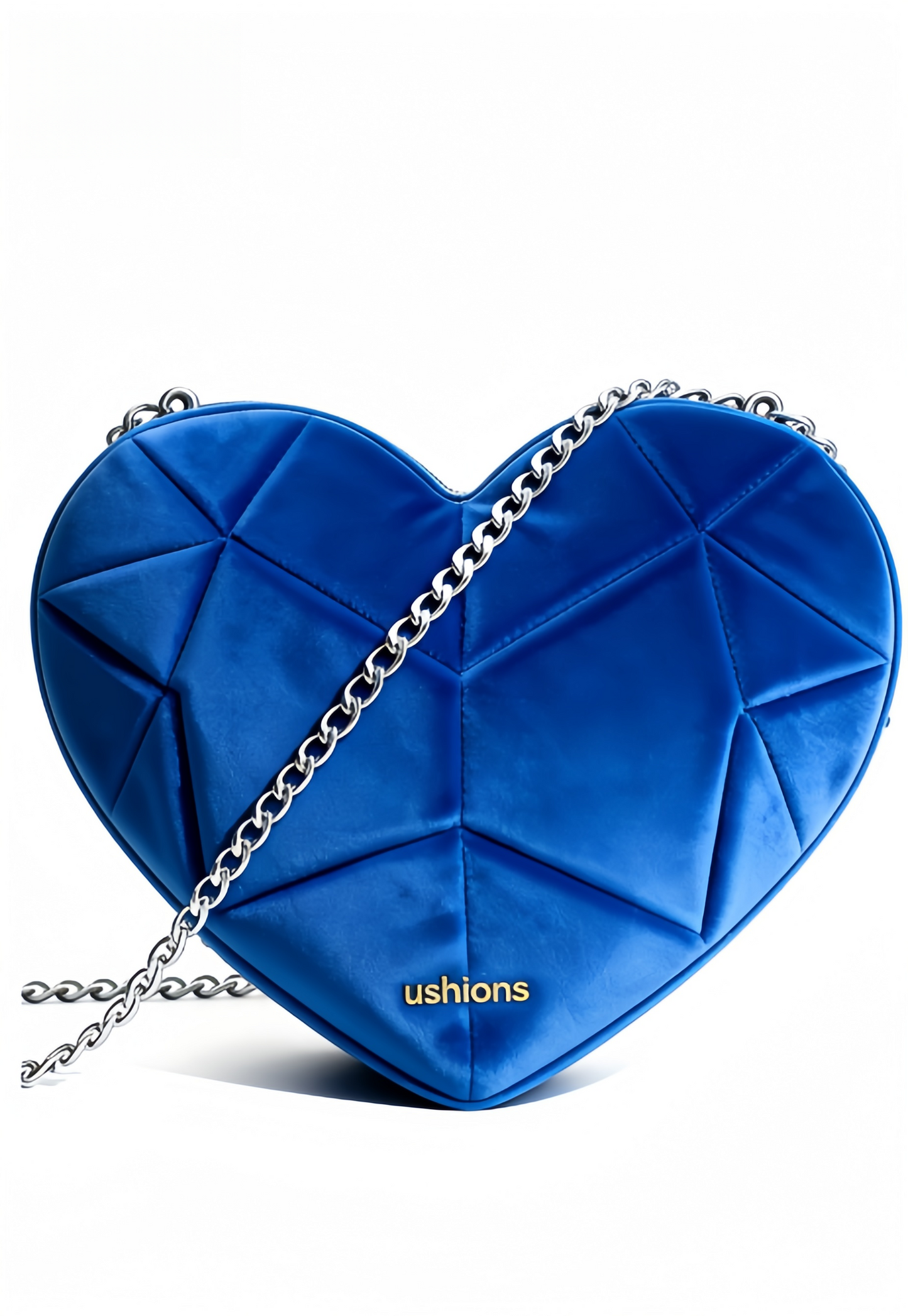Blue Velvet Heart-Shaped Crossbody Bag with Silver Chain