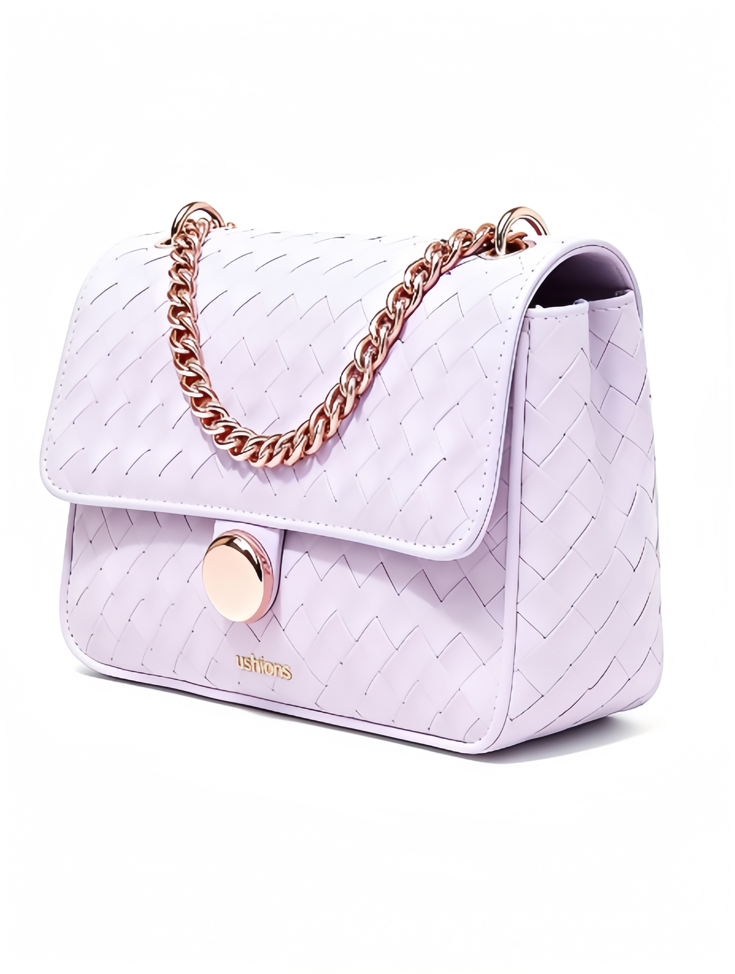 Lilac Woven Chain Crossbody Bag with Rose Gold Accent