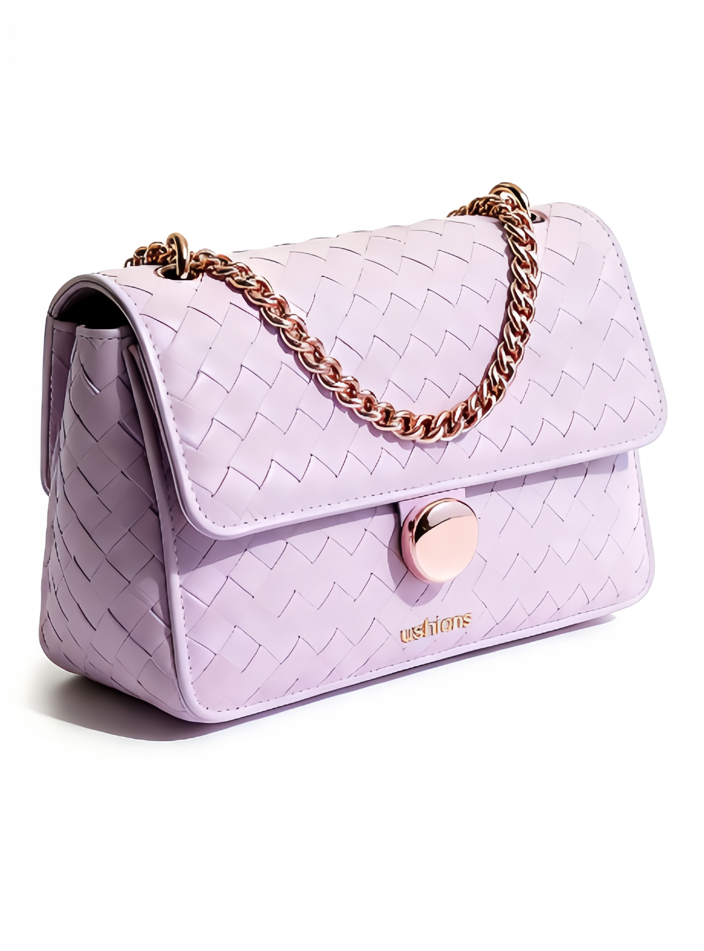 Lilac Woven Chain Crossbody Bag with Rose Gold Accent