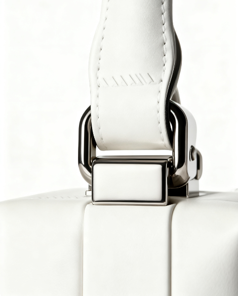 The Geometric Frame-White Geometric Square Top Handle Bag with Silver Chain