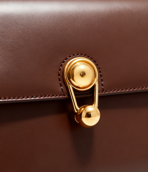 The Curator-Brown Leather Shoulder Bag with Gold Hardware