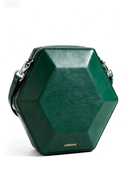 Emerald Green Hexagonal Crossbody Bag with Silver Hardware