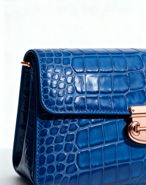Blue Croc-Embossed Clutch with Rose Gold Clasp Bags