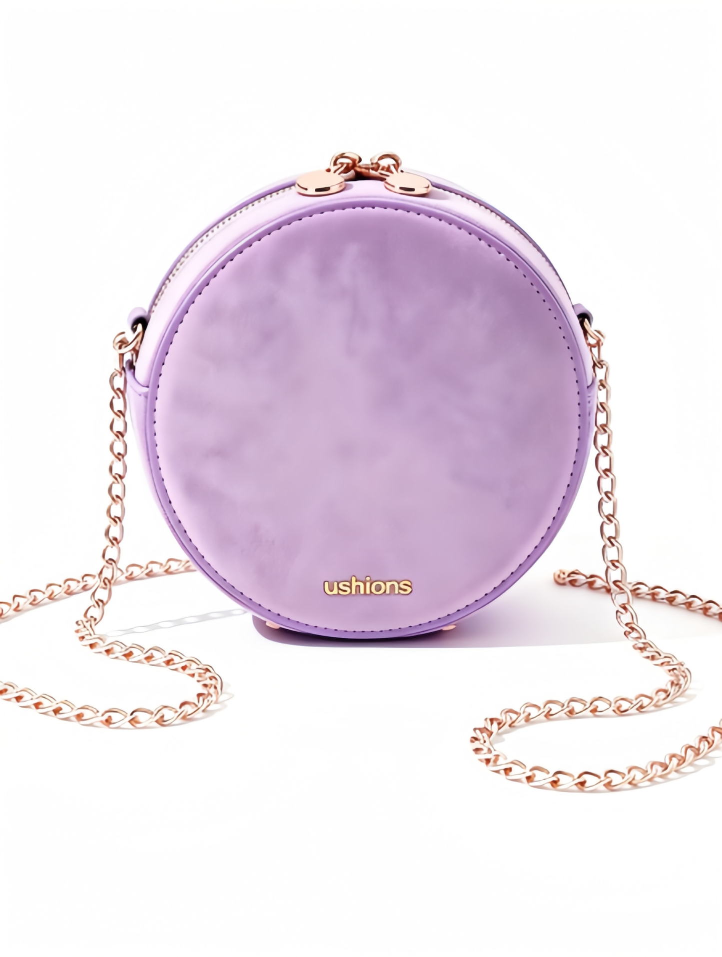 Lilac Suede Circular Crossbody Bag with Rose Gold Chain