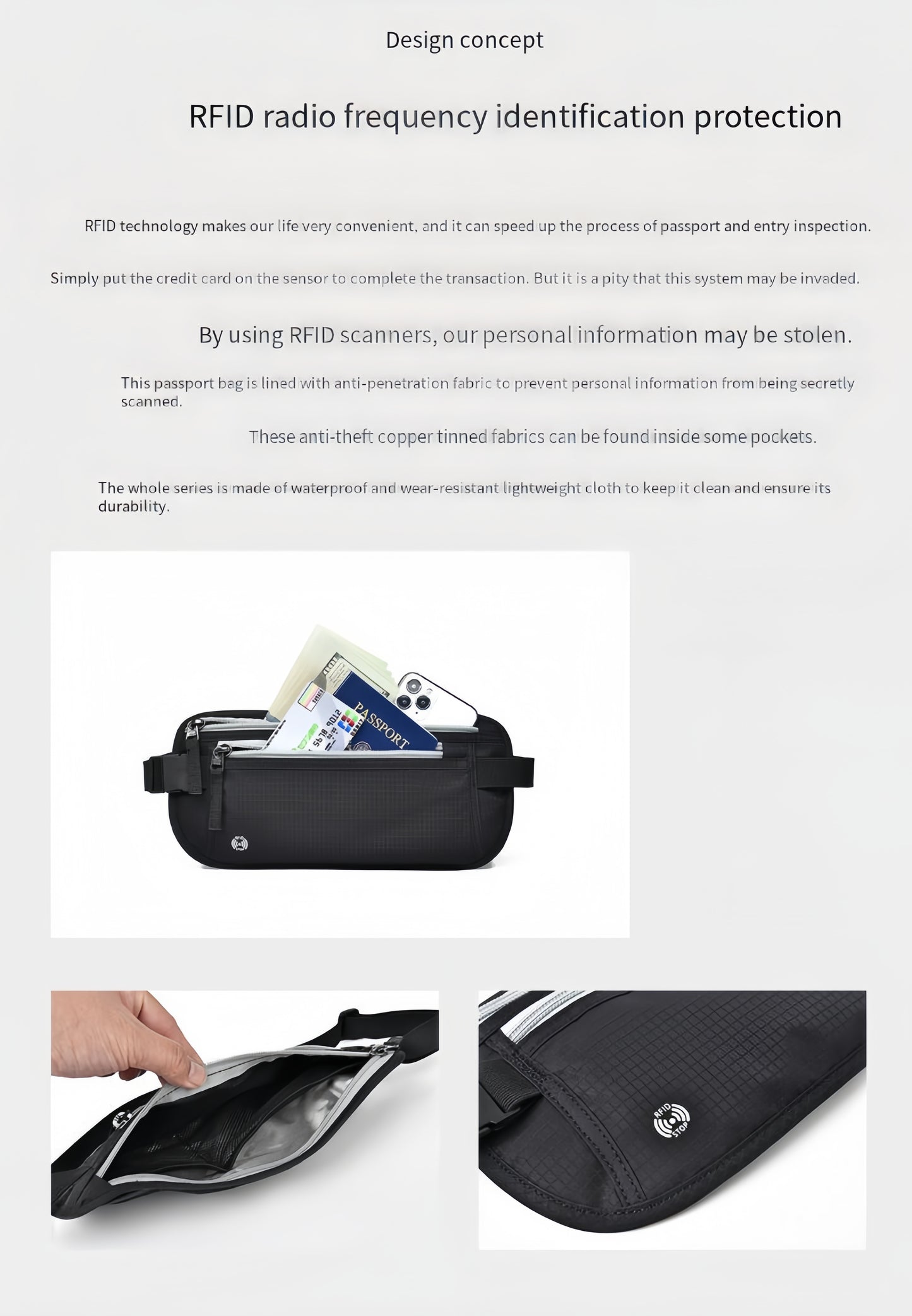 Travel Money Belt – RFID undercover Hidden Passport Holder