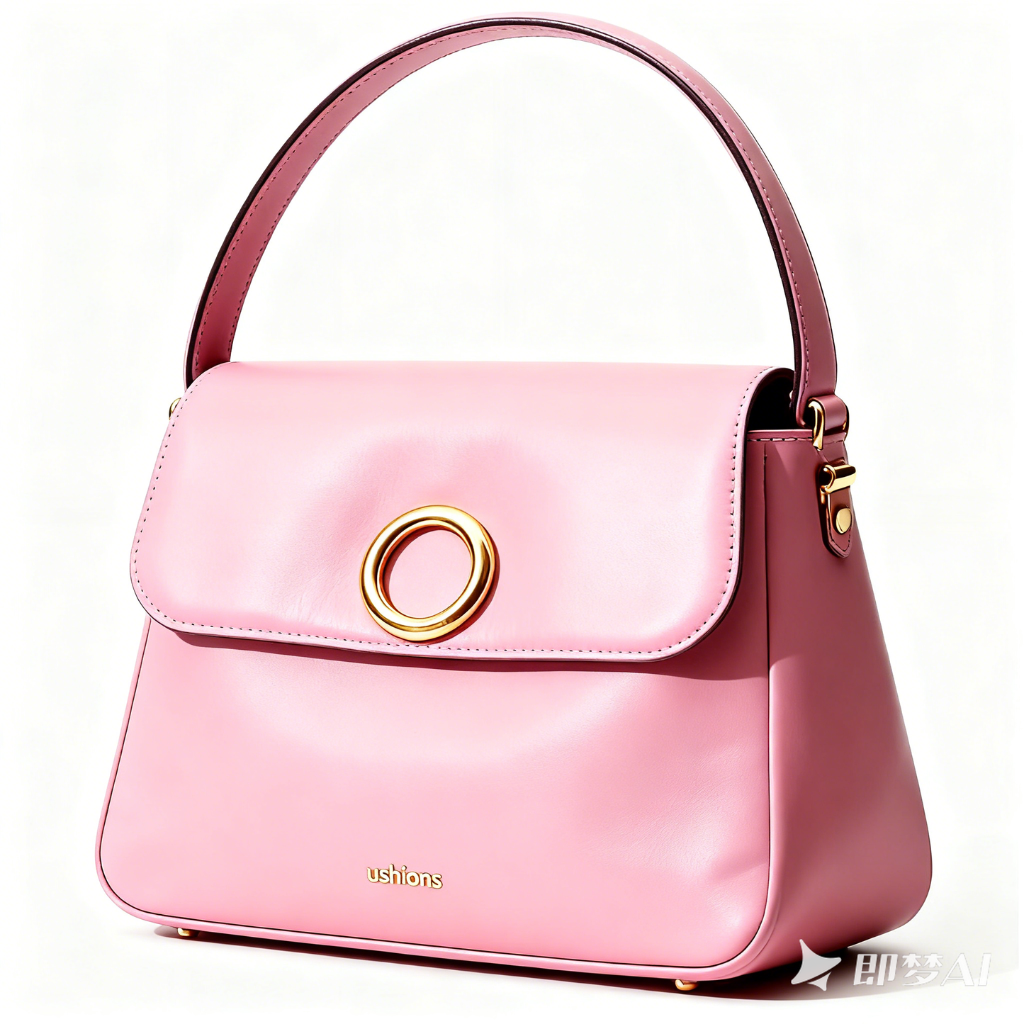 Pink Leather Top-Handle Bag with Gold Circle Accent