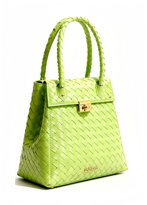 Portofino Tote- Lime Green Woven Top - Handle Bag