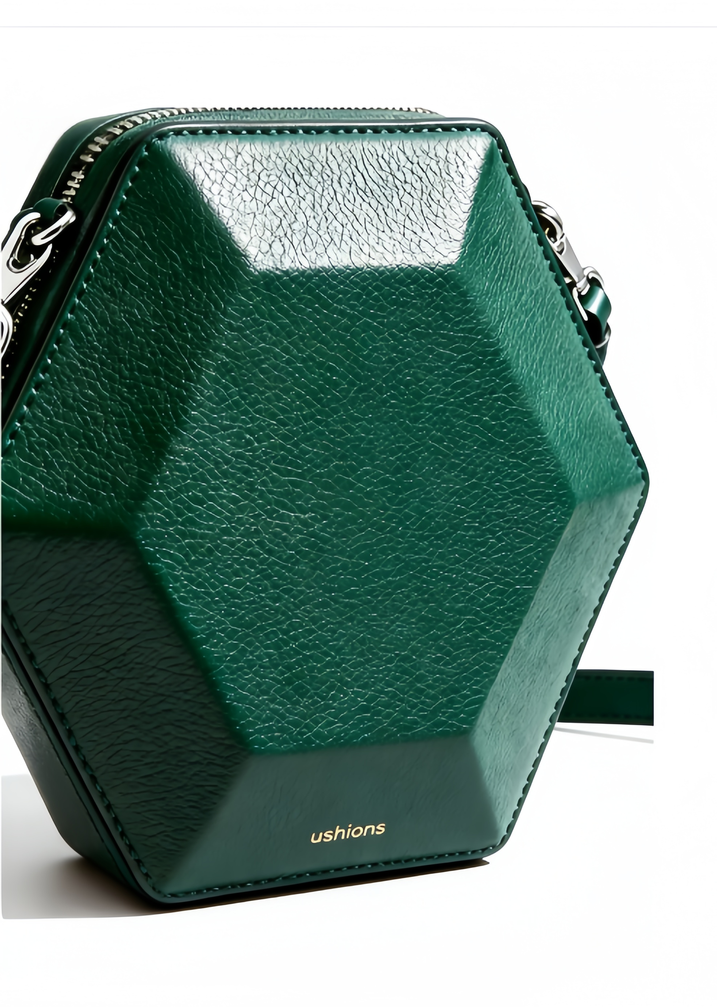 Emerald Green Hexagonal Crossbody Bag with Silver Hardware