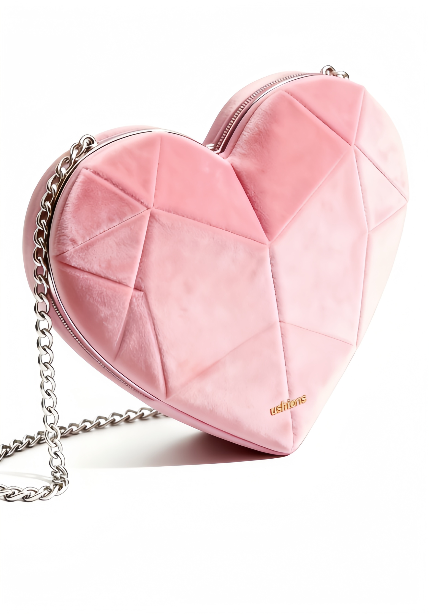 Pink Velvet Heart-Shaped Crossbody Bag with Silver Chain