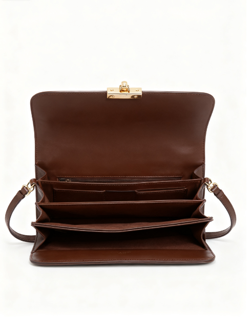 The Curator-Brown Leather Shoulder Bag with Gold Hardware